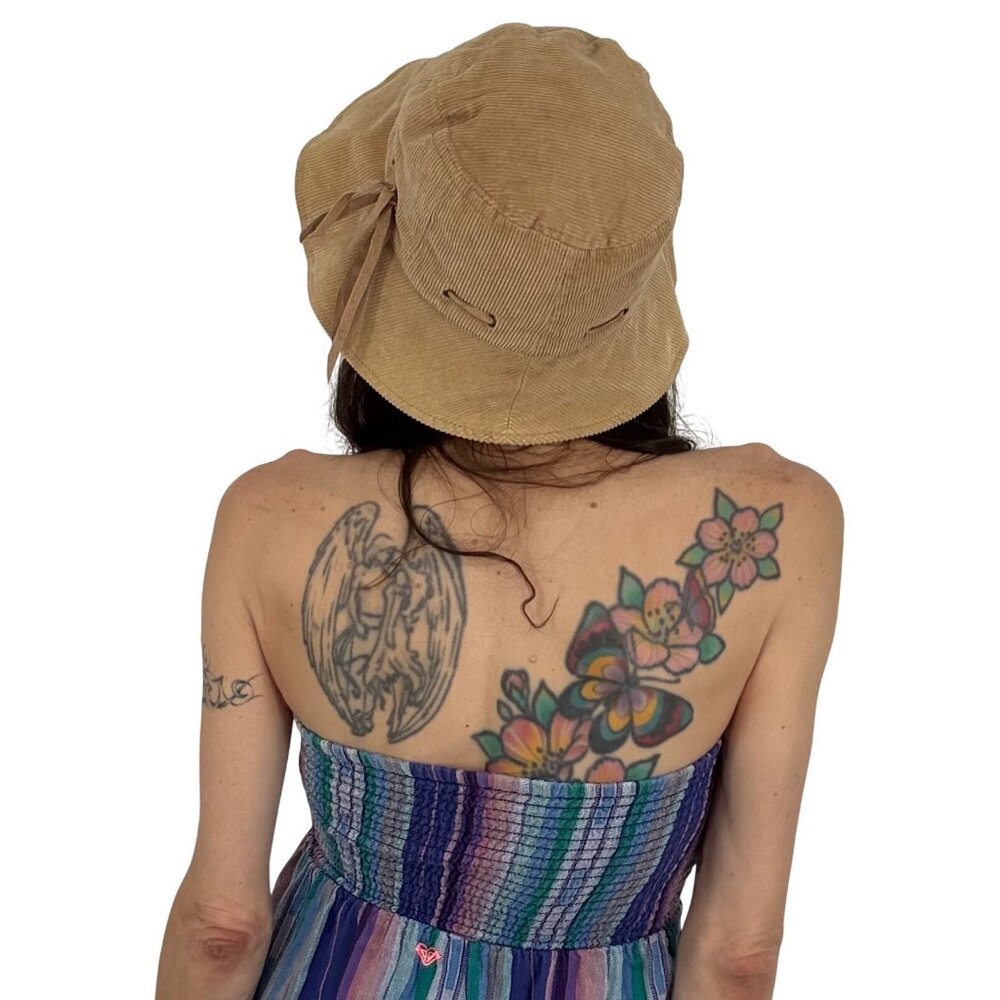 Vintage Y2K Tan Corduroy Bucket Hat 100% Cotton Indie Boho Retro 90s Streetwear - Picture 8 of 16